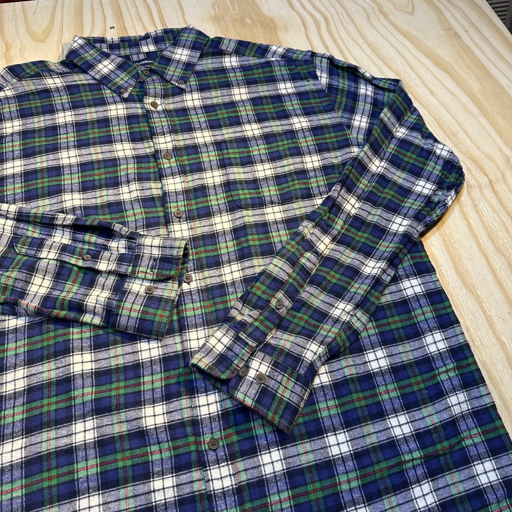 Croft & Barrow Mens Large Blue Green Plaid Long Sleeve Button Down Flannel Shirt
